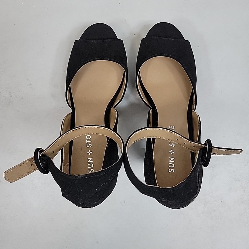 Sun + Stone Black Peep Toe Platform Heels Womens Size 6.5 Block Heel Super Cute - Picture 5 of 8